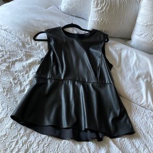 Black faux leather peplum top